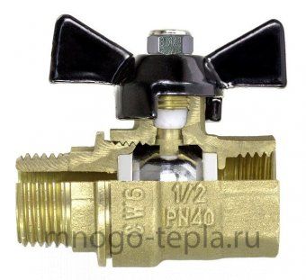 Кран шаровый 1/2" ШШ TIM (DE1217X) никелированный усиленный прямой - бабочка - №1