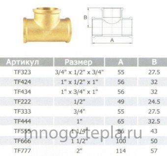 Тройник латунный 1/2 вр/вр/вр  (Ду 15) - №1