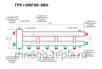 Коллекторный модуль с гидрострелкой RISPA ГРУ+КМГ 60-4ВН, нержавеющая сталь - №1