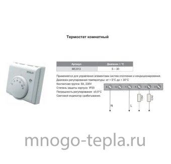 Комнатный термостат Zeissler M5.813, со встроенным датчиком, для управления сервоприводами - №1